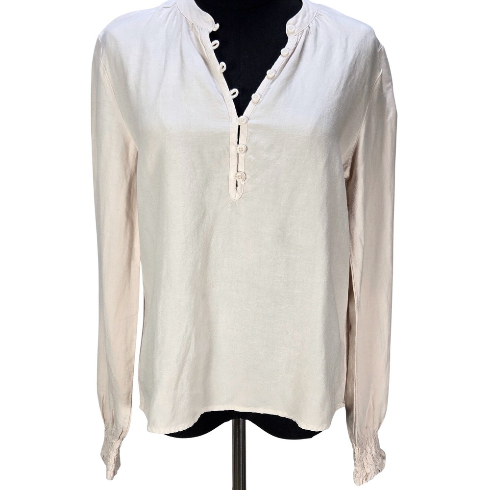 Women's Cloth & Stone Size XS Linen Blend Smocked Cuff Peasant Top Boho Romantic